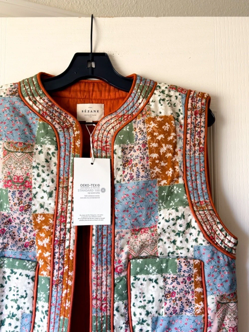 Sezane Tadeo Quilted Vest Patchwork Floral‎ Multicolor 38 NWT